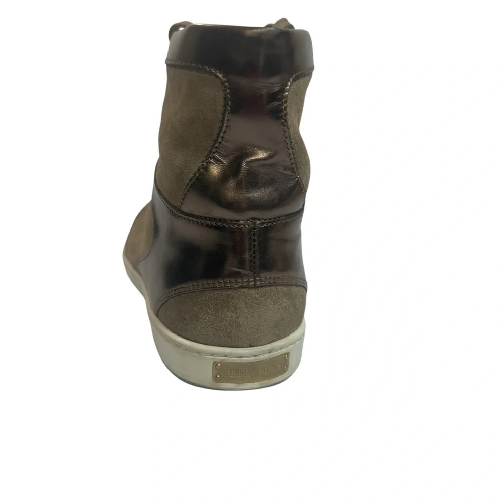 Jimmy Choo Brown and Metallic High-Top Sneakers Size 38 1/2